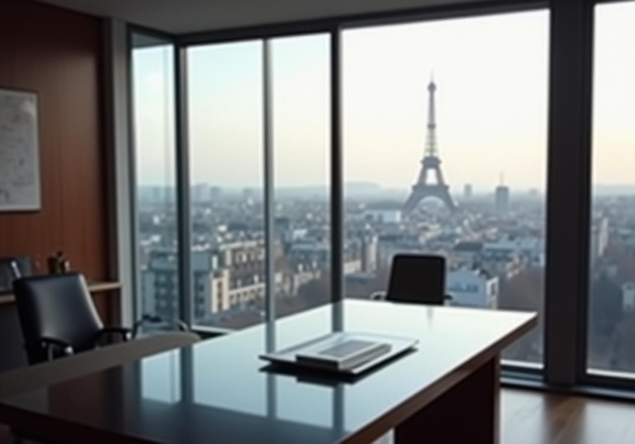 Modern Parisian office skyline representing data security and professional trust